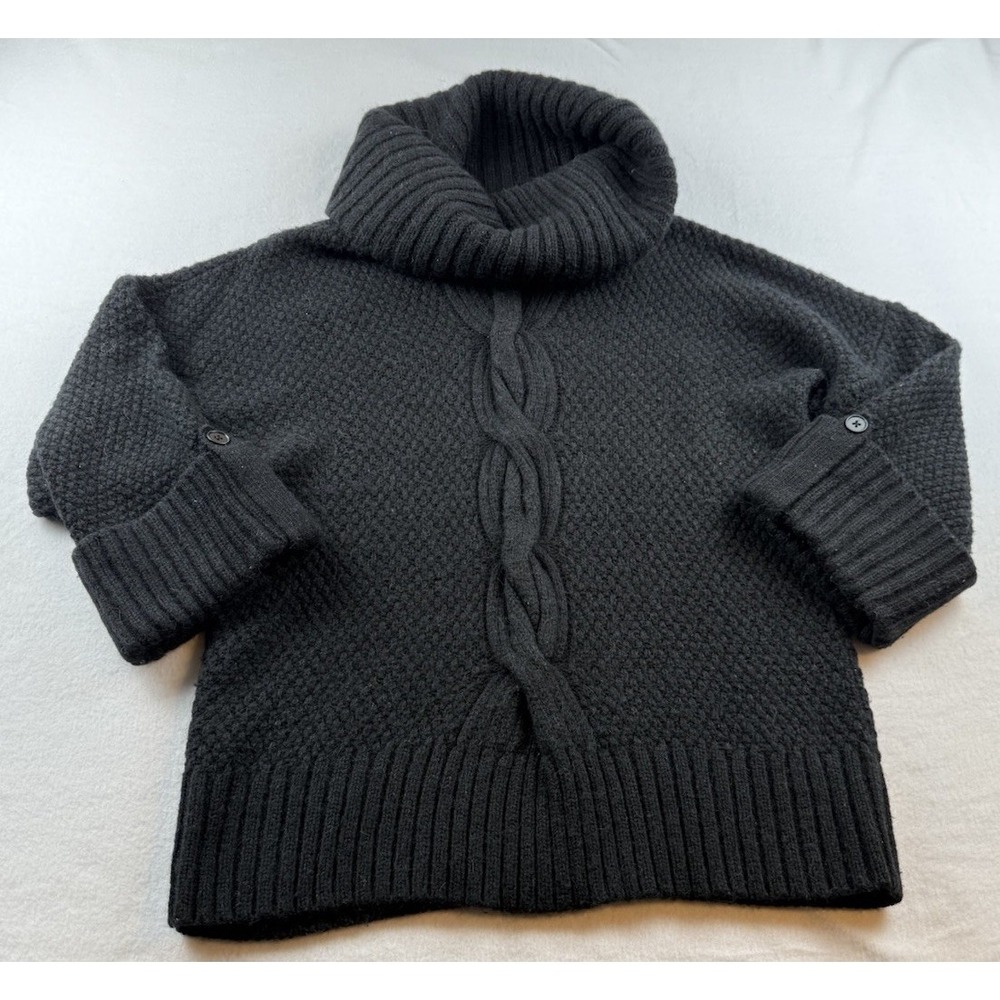 Talbots Cable Knit Alpaca Wool Blend Cowl Neck Sweater Black Size M